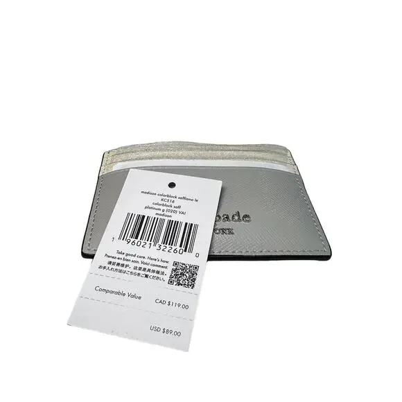 Kate Spade Madison Small Slim Card Holder Platinum Grey Multi - Picture 5 of 7